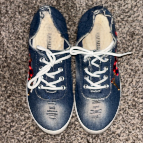 Rafaella Distressed Style Blue Denim Floral Women’s Sneakers - Picture 3 of 4